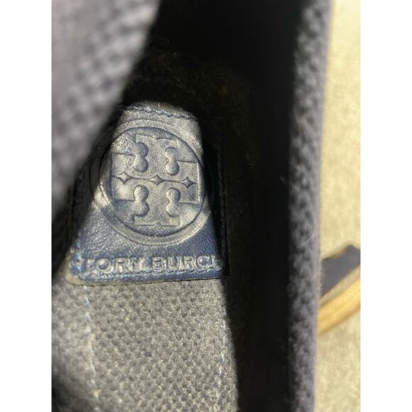 Tory Burch Womens 9.5 M Cerise Canvas Peep Toe Wedge Espadrille Pumps Blue - Picture 11 of 13